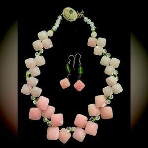 Lilly Pulitzer Silver Rose Quartz Natural Stone:Gemstone 17” Necklace/Earrings